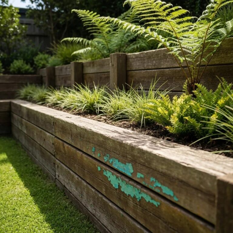 Durable retaining wall with effective drainage features in a green landscape