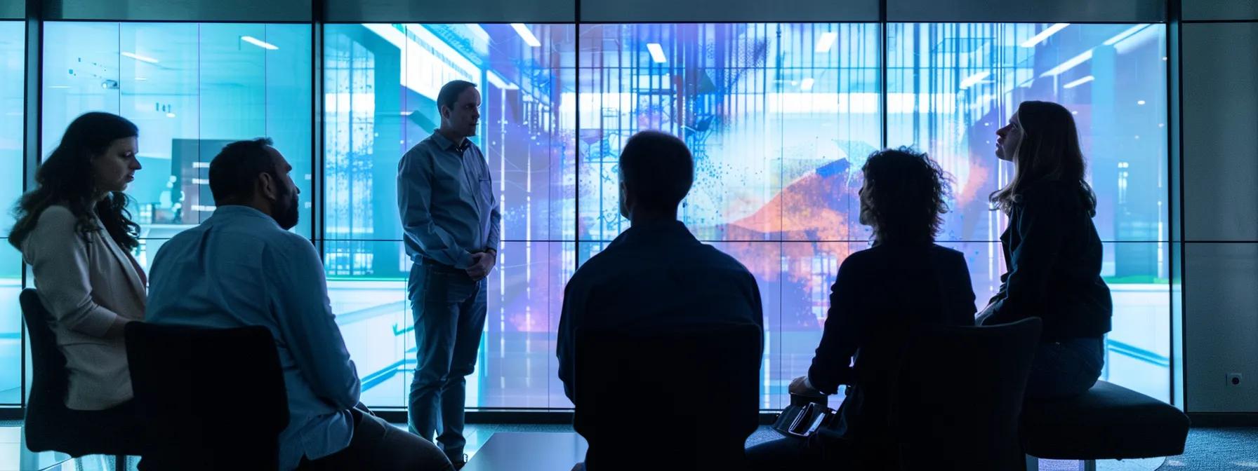 a sleek, modern office filled with advanced technology and interactive displays showcases a diverse team of professionals engaged in a heated discussion around a holographic representation of quantum physics applications, highlighting the field's transformative potential beyond theoretical misunderstandings. a sleek, modern office filled with advanced technology and interactive displays showcases a diverse team of professionals engaged in a heated discussion around a holographic representation of quantum physics applications, highlighting the field's transformative potential beyond theoretical misunderstandings.