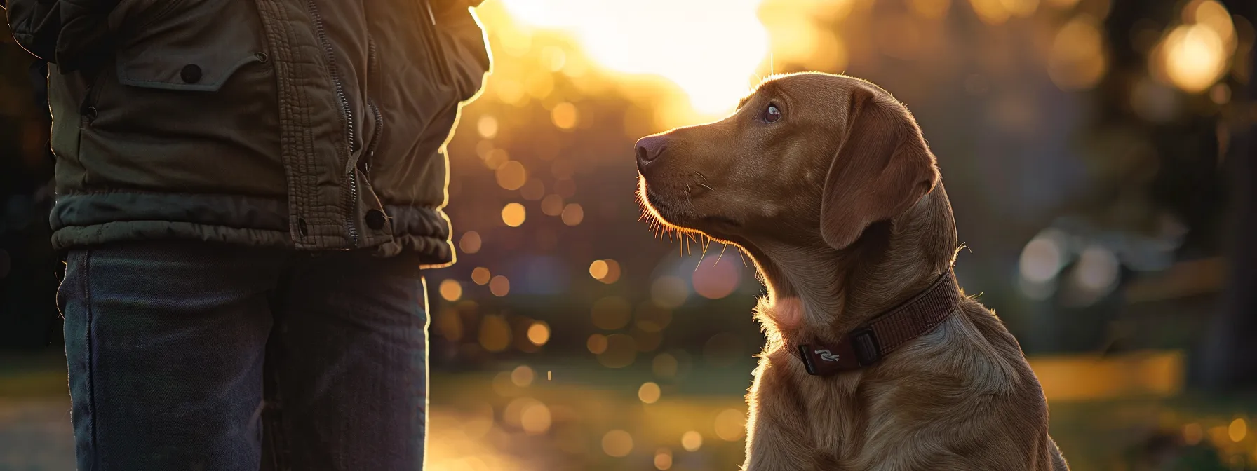 a pet owner using a high-tech training tool to teach their dog a new behavior.