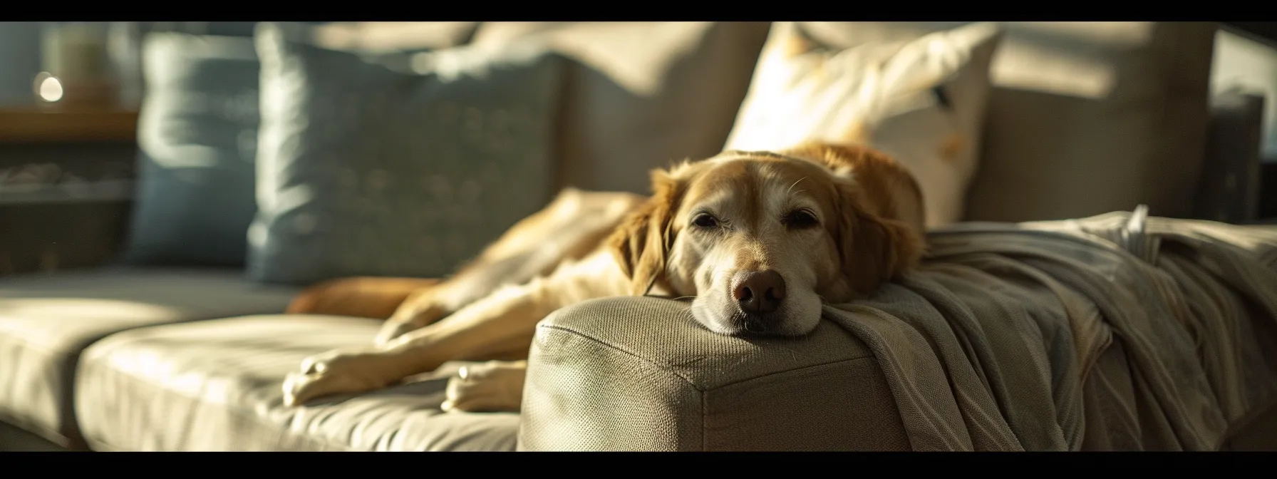 a pet laying on a couch, looking confused and hesitant to step onto a nearby advanced training mat.