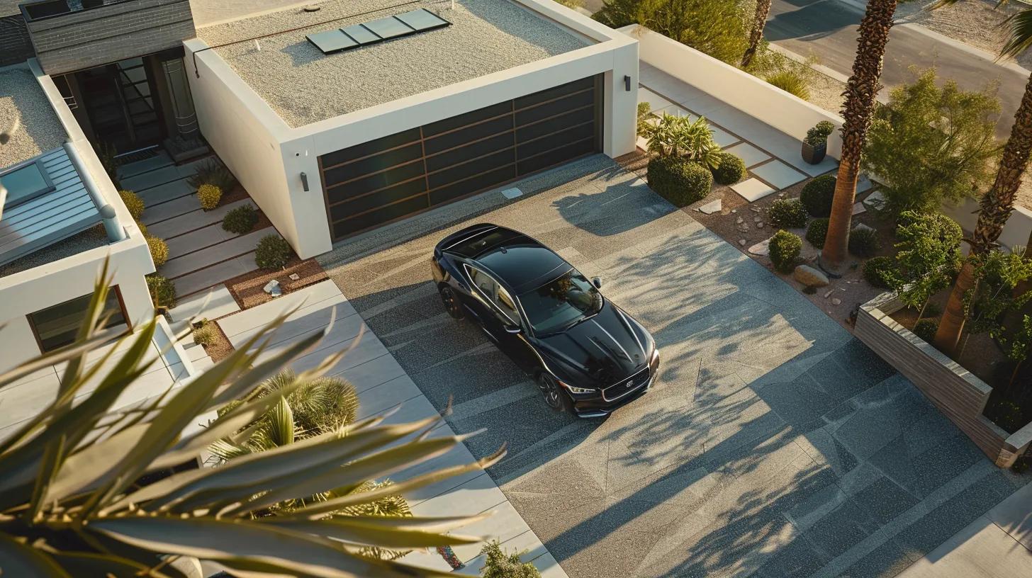 a detailed rooftop inspection is taking place on a modern las vegas home, showcasing a professional examining the roofing materials with a sleek car parked in the driveway under the bright midday sun, highlighting the importance of regular maintenance and care. a detailed rooftop inspection is taking place on a modern las vegas home, showcasing a professional examining the roofing materials with a sleek car parked in the driveway under the bright midday sun, highlighting the importance of regular maintenance and care.