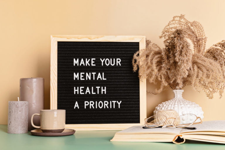 a sign on a table