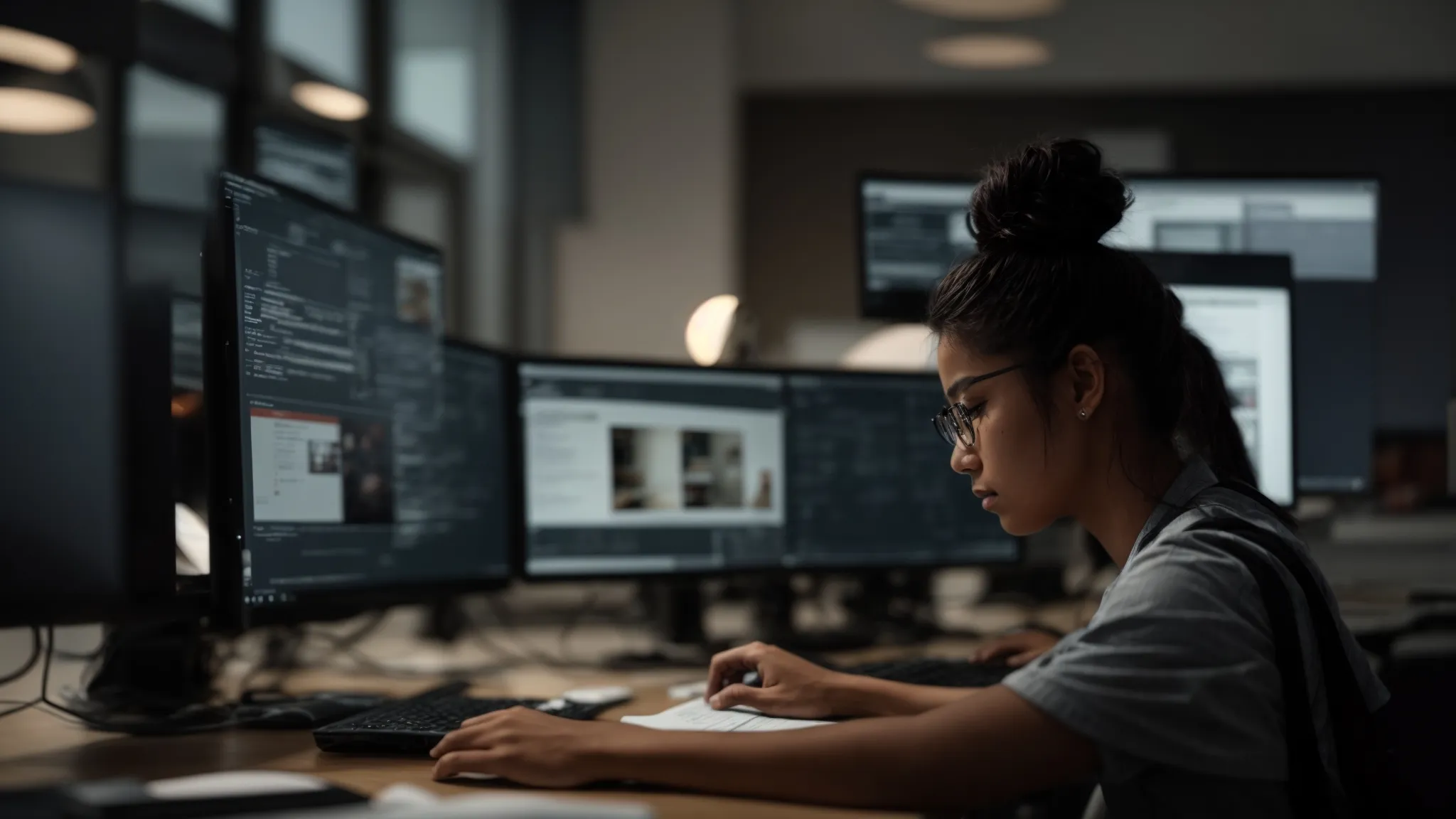 a student sits at a computer, browsing through an educational website to research the accreditation of master's programs.