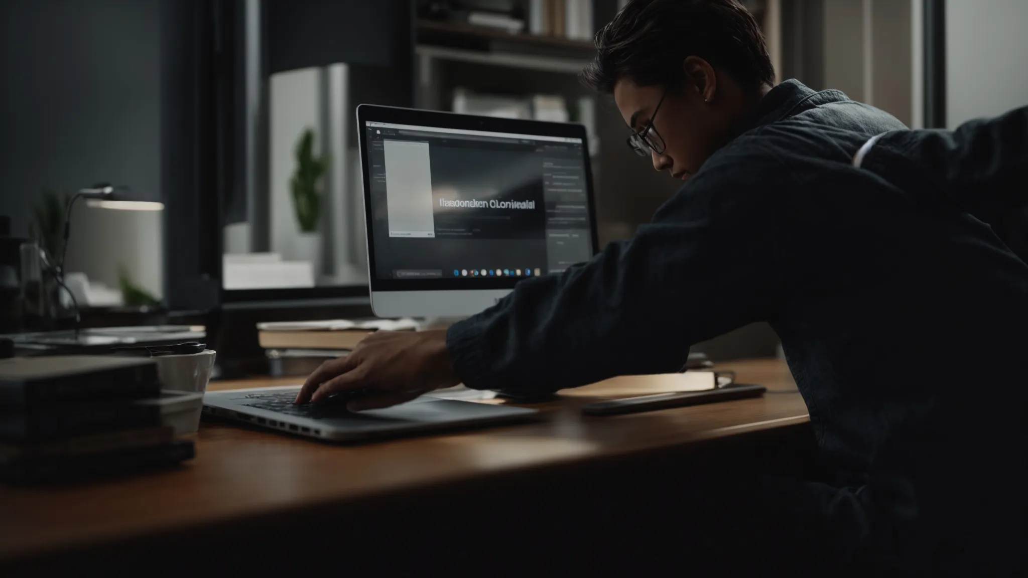 a person is sitting at a desk with a laptop open in front of them, engaging in an online course.