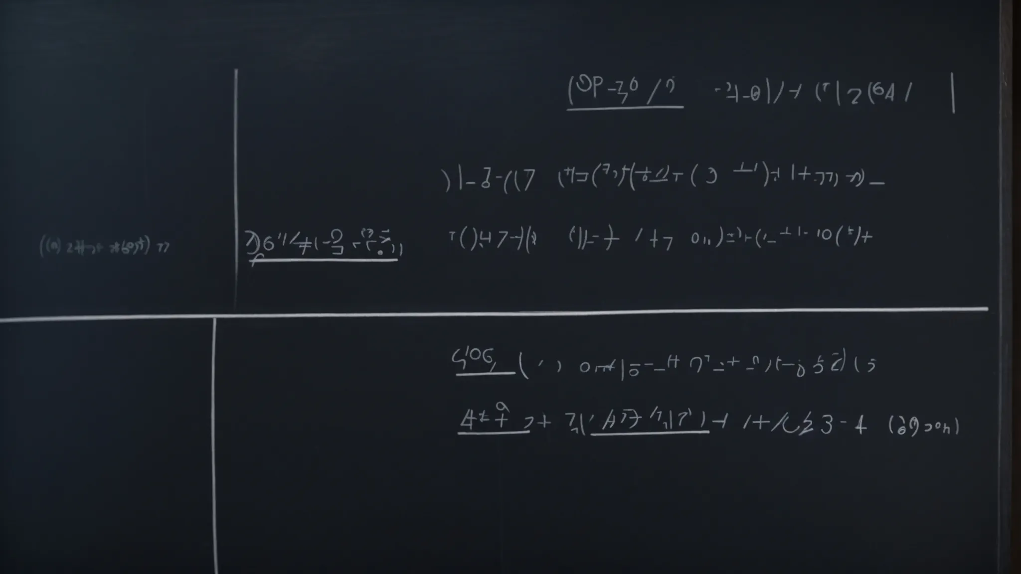 a chalkboard with three distinct sections illustrating the slope-intercept form, point-slope form, and standard form of linear equations.