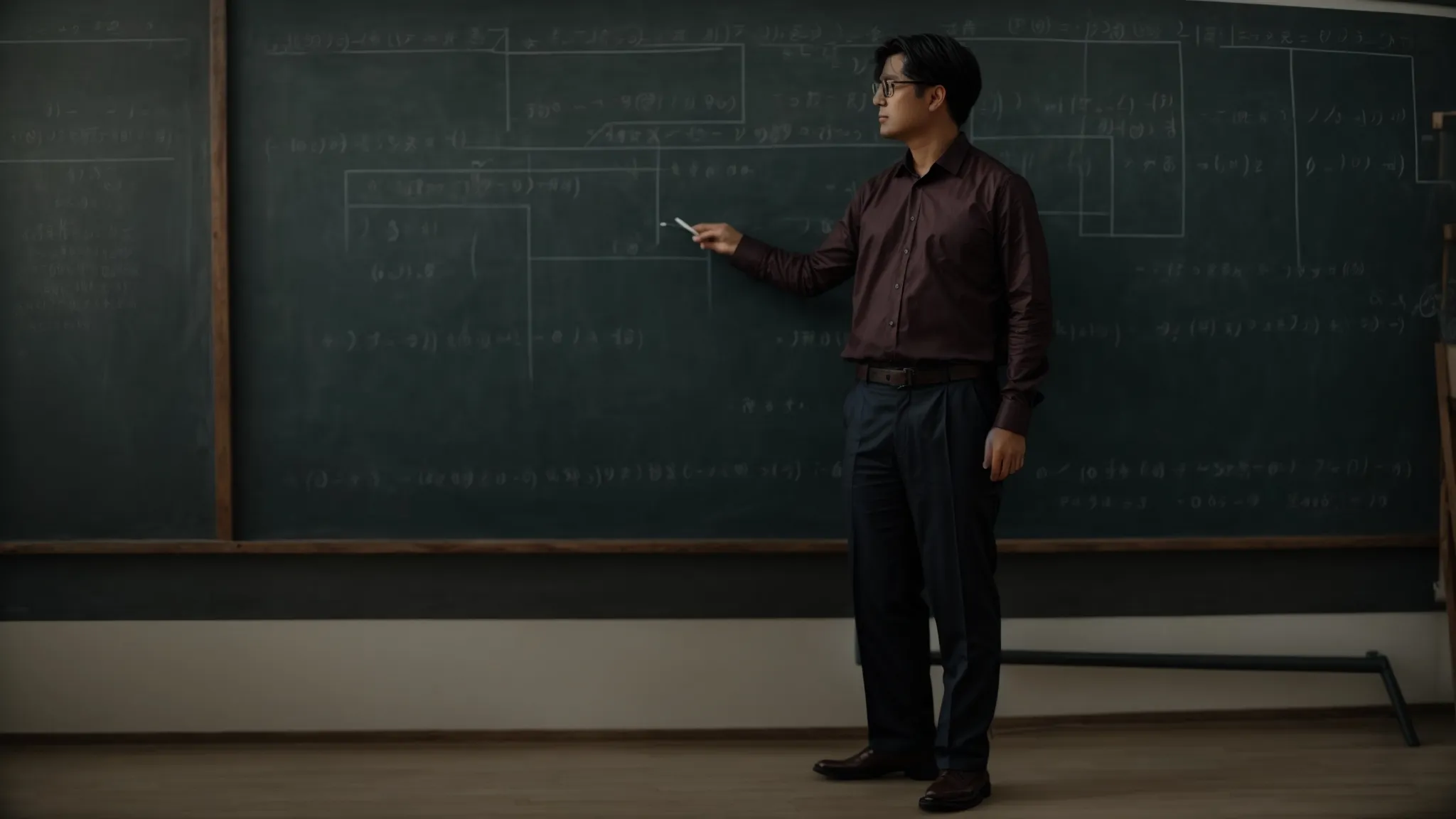 a teacher stands beside a chalkboard illustrating various geometric shapes and their calculated perimeters.