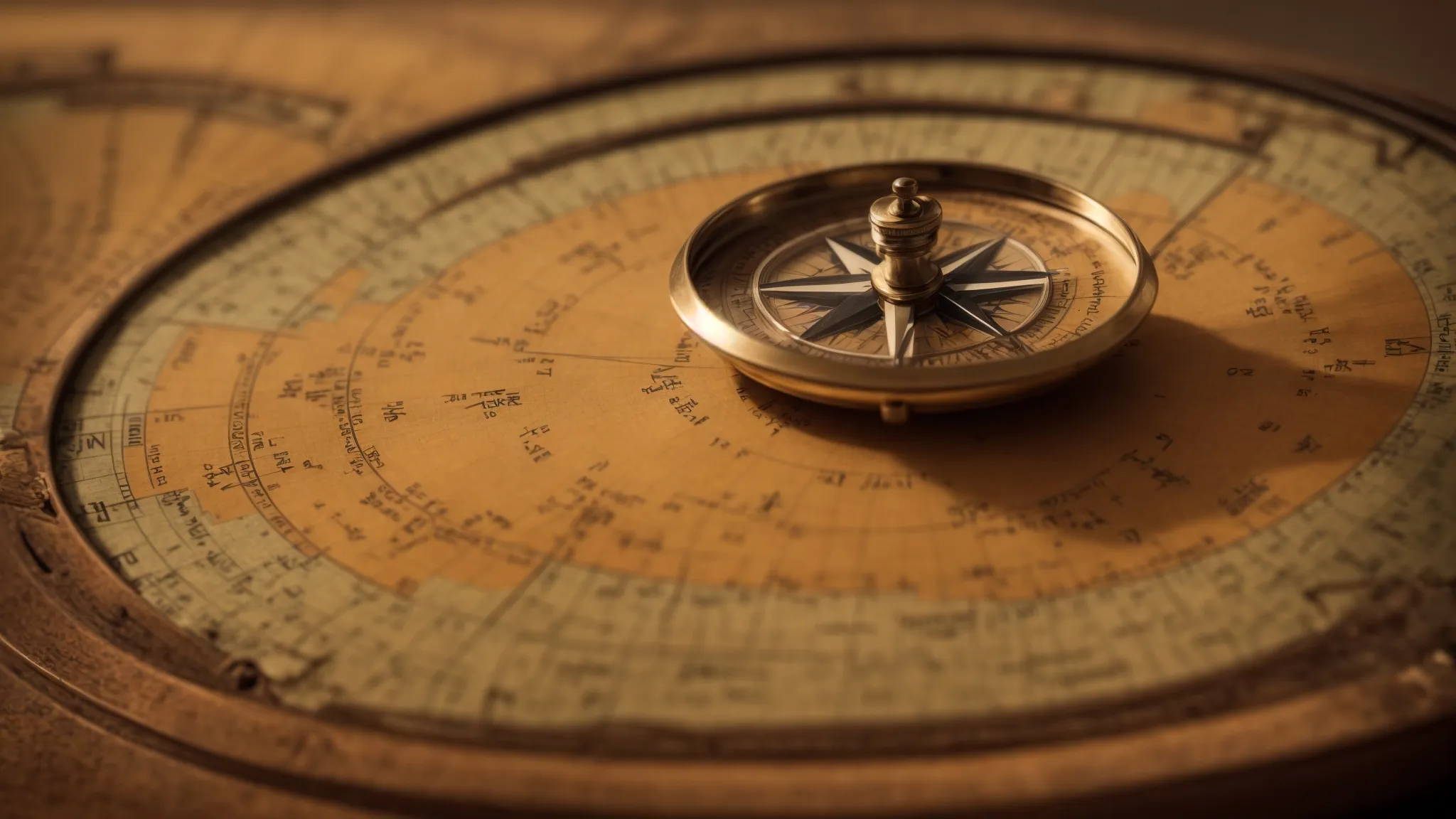 a close-up view of a navigational compass on an ancient map, symbolizing strategic direction in the digital landscape.