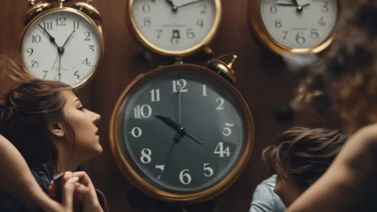 two clocks, one fast and the other slow, hovering above two groups of students, one intensely studying and the other more relaxed, to symbolize the pace of full-time vs part-time master's studies.