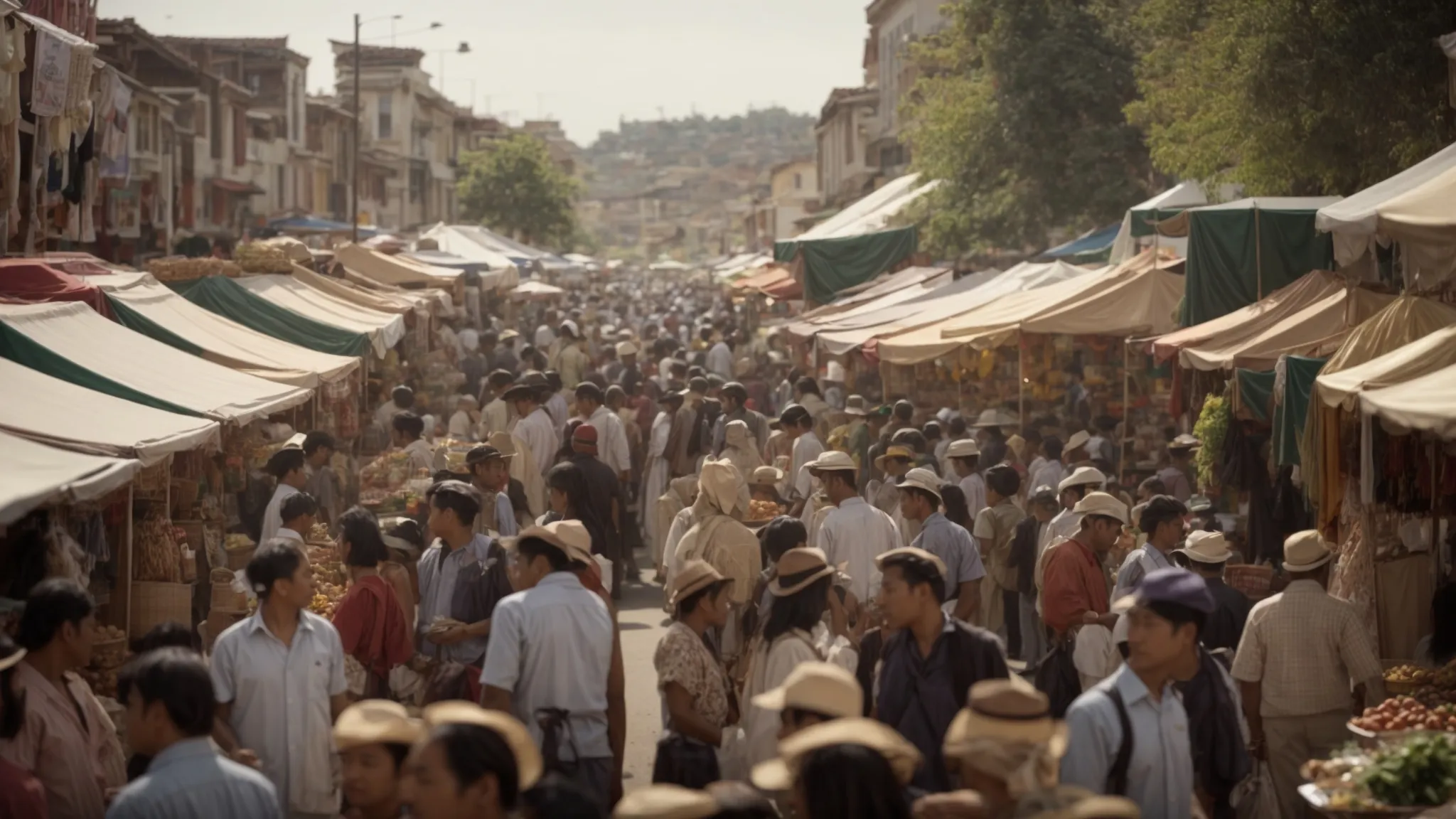a bustling outdoor market with local businesses showcasing their products to a crowd of interested shoppers.