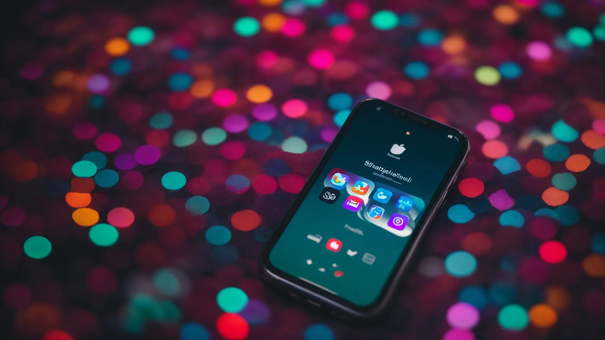 a smartphone screen displaying a social media post with a vibrant, eye-catching hashtag at the center.