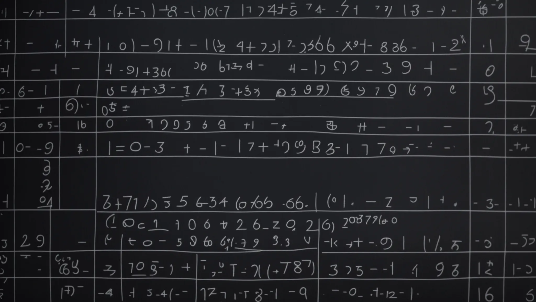a chalkboard filled with linear equations and solution steps, demonstrating both addition and subtraction techniques.