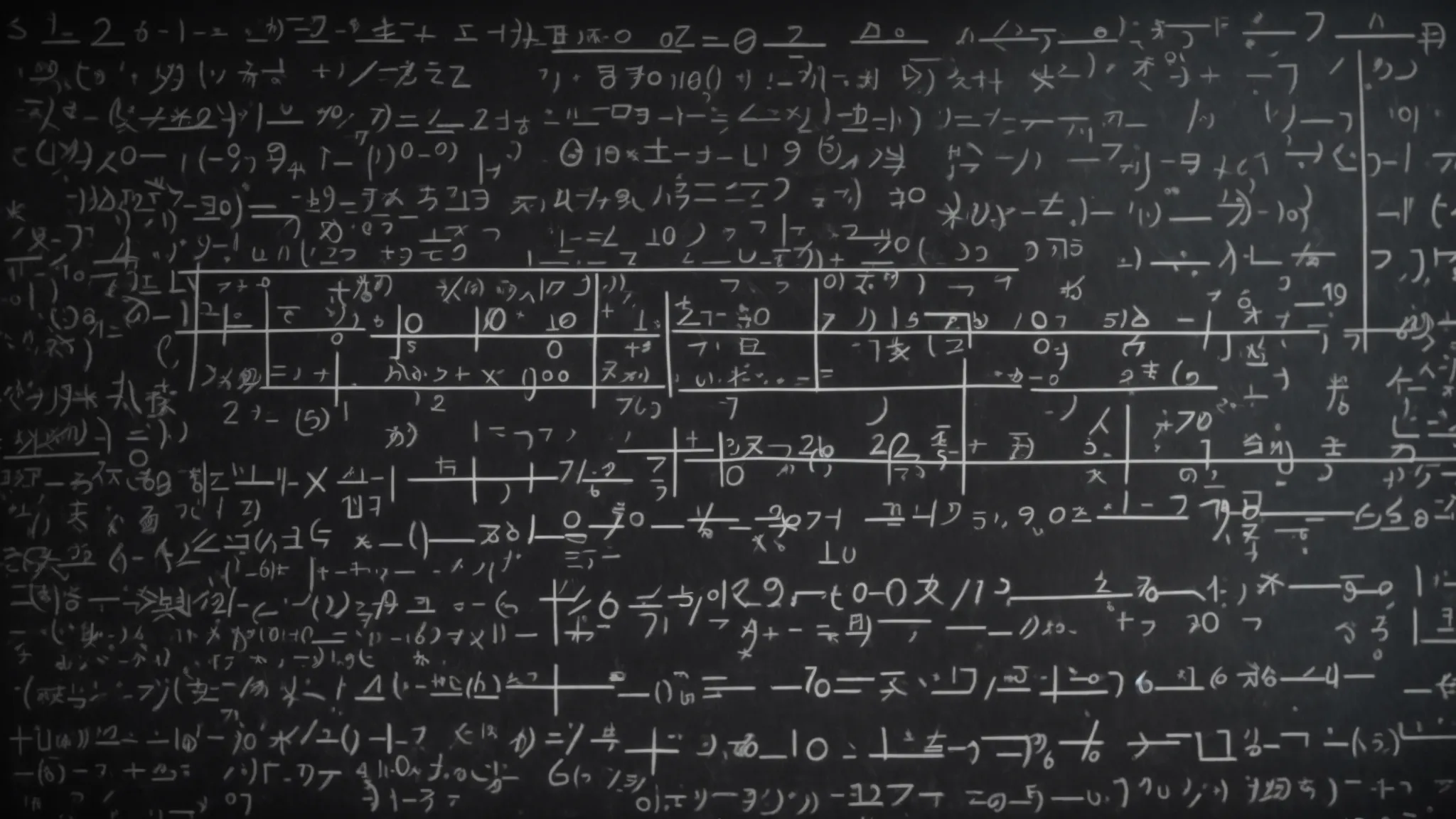 a chalkboard filled with complex algebraic equations, with a clear focus on one equation being manipulated step by step using the multiplication and division method.