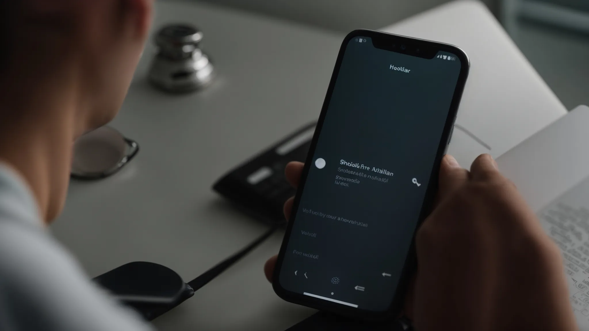 a person speaking into a smartphone, using voice search to navigate a website.