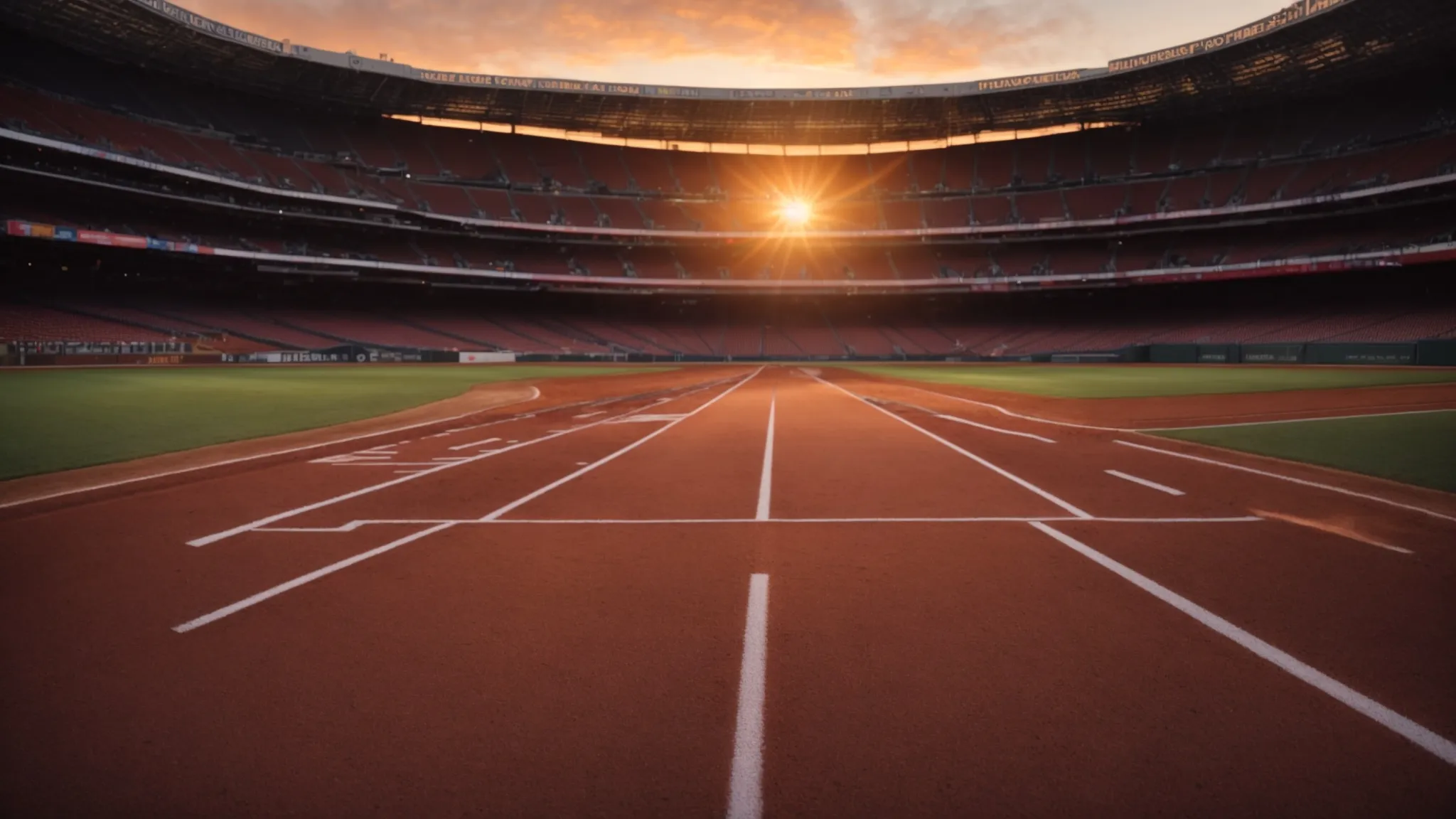 an empty stadium under a sunset, symbolizing the end of an athlete's career and the dawn of new beginnings.