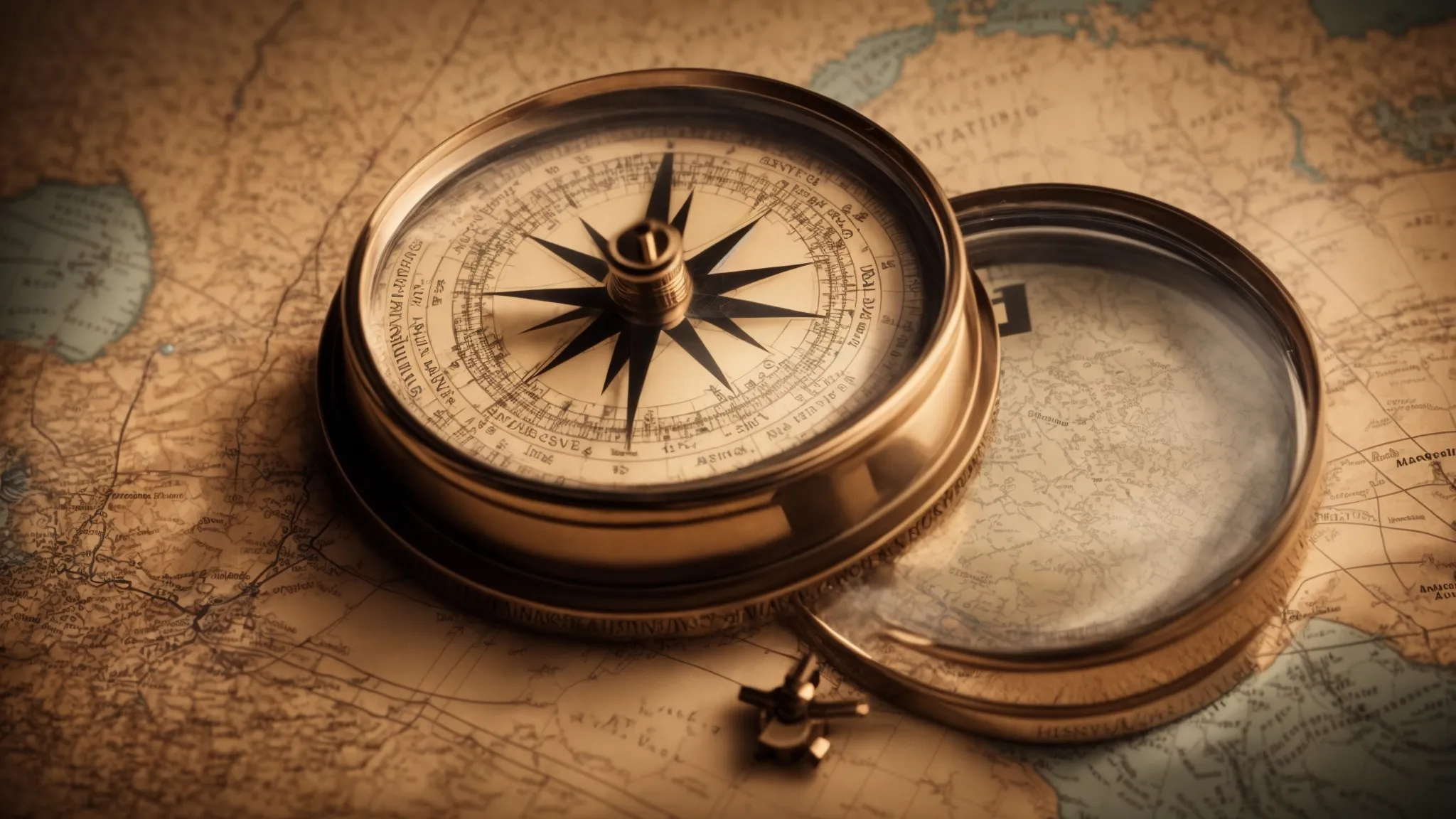 a compass rests on a map, symbolizing navigation through the complex landscape of digital marketing strategies.
