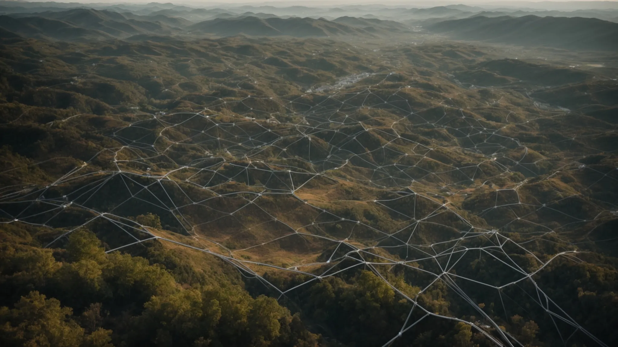 a panoramic view of interconnected nodes sprawling across a digital landscape, highlighting the complex network structures emblematic of graph theory's domain.