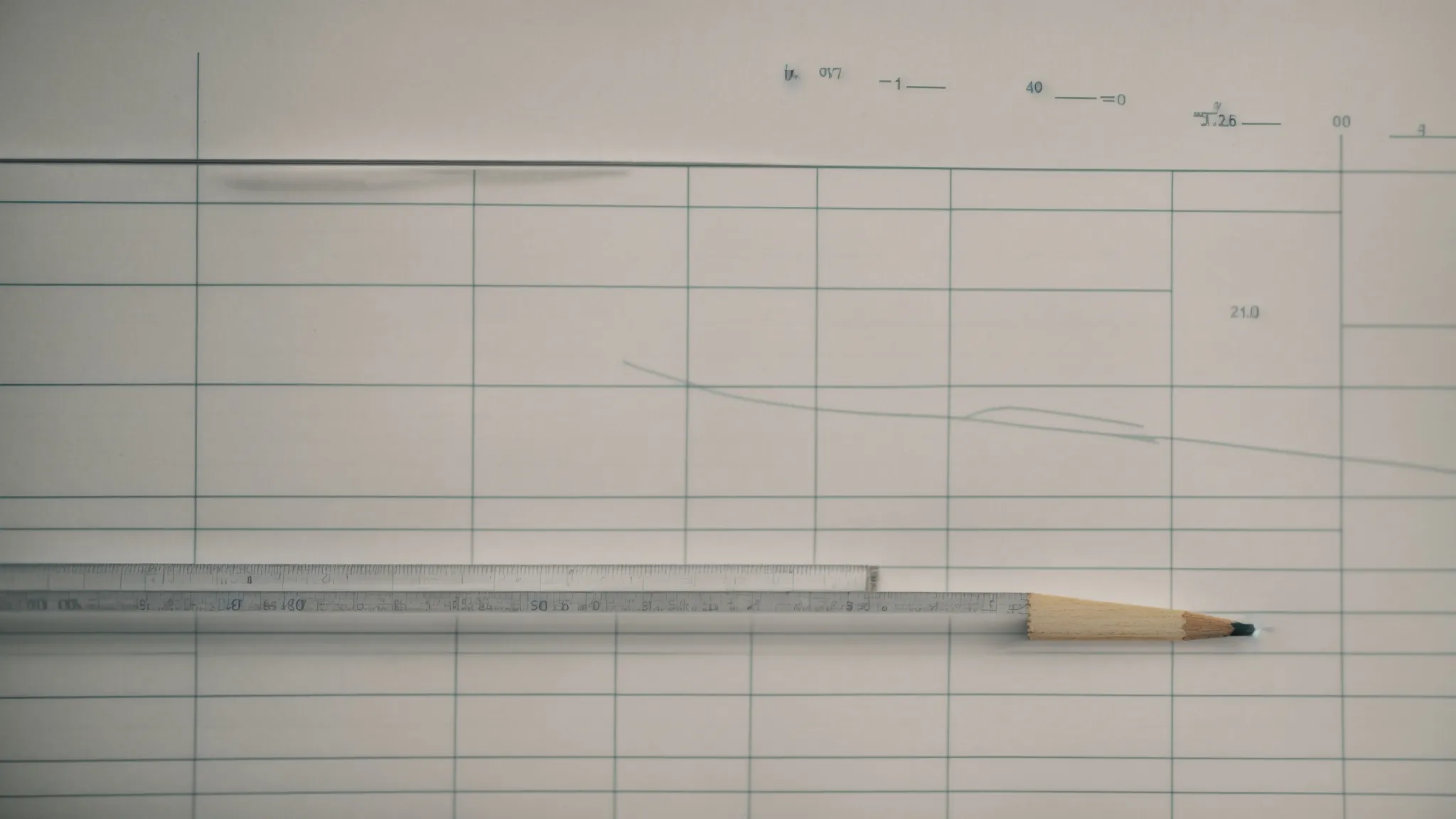 a pencil and a ruler lay next to a graph paper showing a rising line crossing the y-axis.