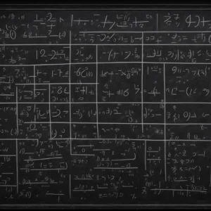 a chalkboard filled with mathematical equations and symbols, illustrating the process of solving using inverse operations.