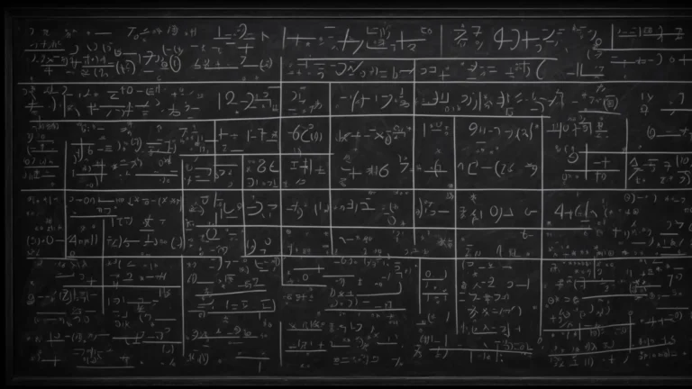 a chalkboard filled with mathematical equations and symbols, illustrating the process of solving using inverse operations.