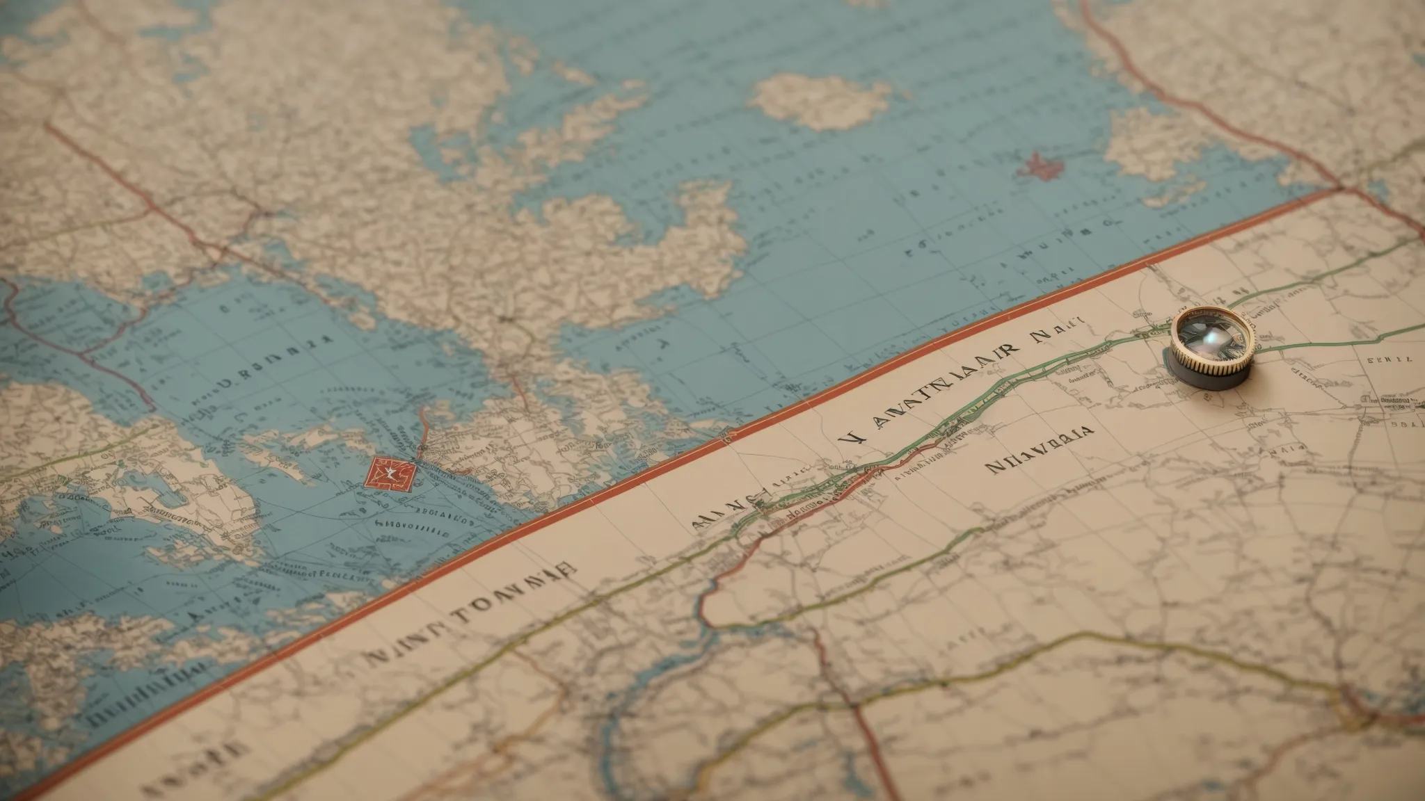 a compass lying atop a nautical map, highlighting paths and destinations.