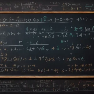a chalkboard filled with basic algebraic equations and colorful chalk pieces lying at the bottom.