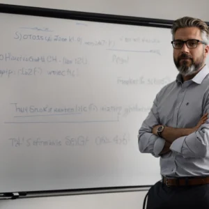 manick stands in front of a whiteboard, illustrating the fundamentals of seo.