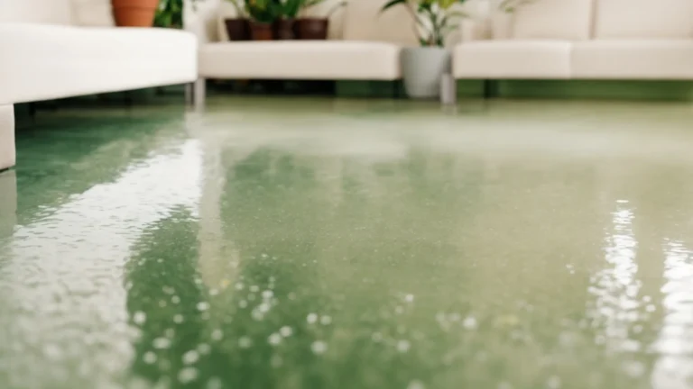a sparkling clean living room floor with natural light reflecting off its surface, near a potted green plant.