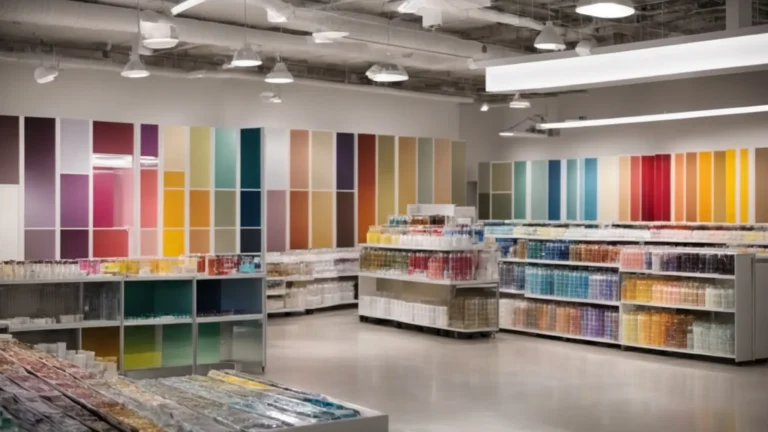 a sleek, modern paint store showcases an array of vivid, luxurious paint colors under soft lighting in florida.