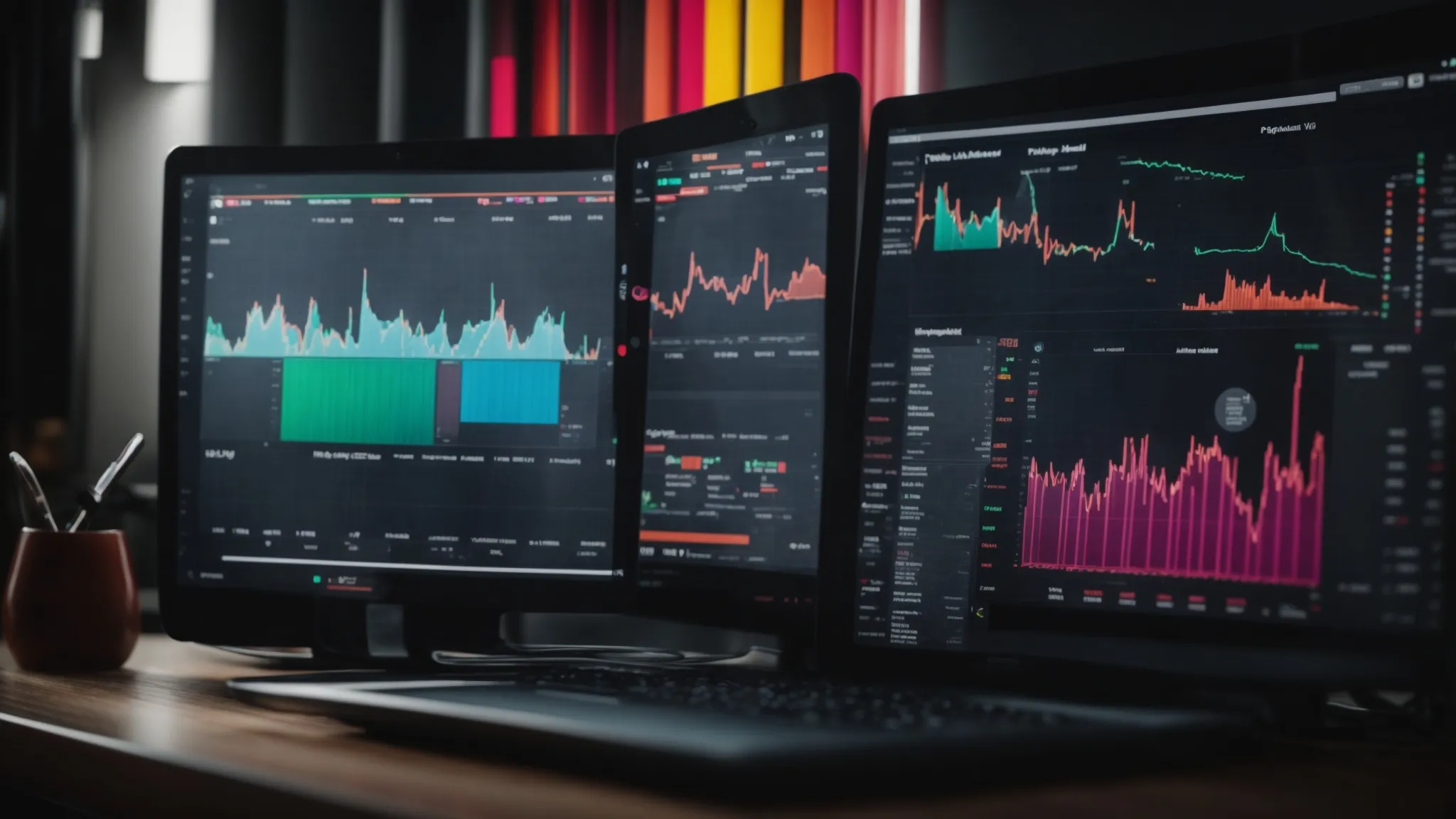 a computer screen displaying colorful graphs and charts about social media engagement statistics.