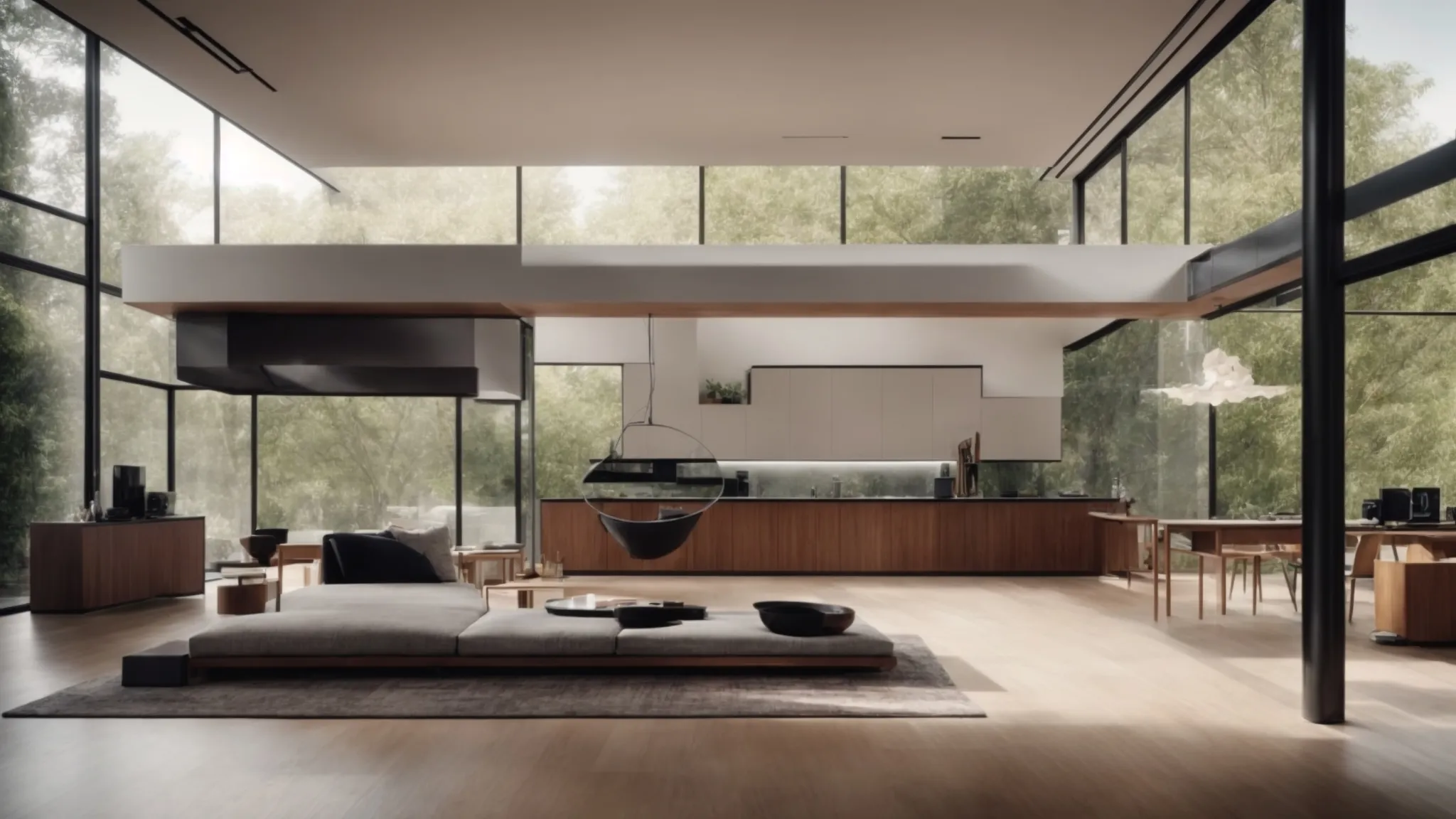 a futuristic smart home display showcasing voice-activated technology integration in everyday living spaces.