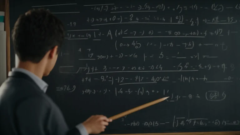 a chalkboard filled with algebraic equations and a teacher holding a pointer.