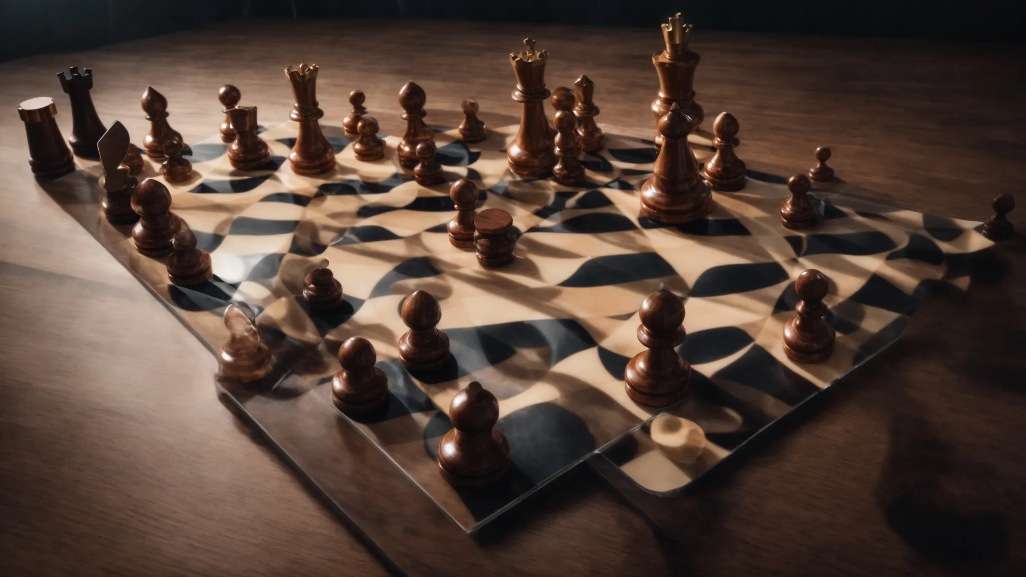 a chessboard with different pieces strategically placed, symbolizing the concept of advanced audience targeting in marketing strategies.