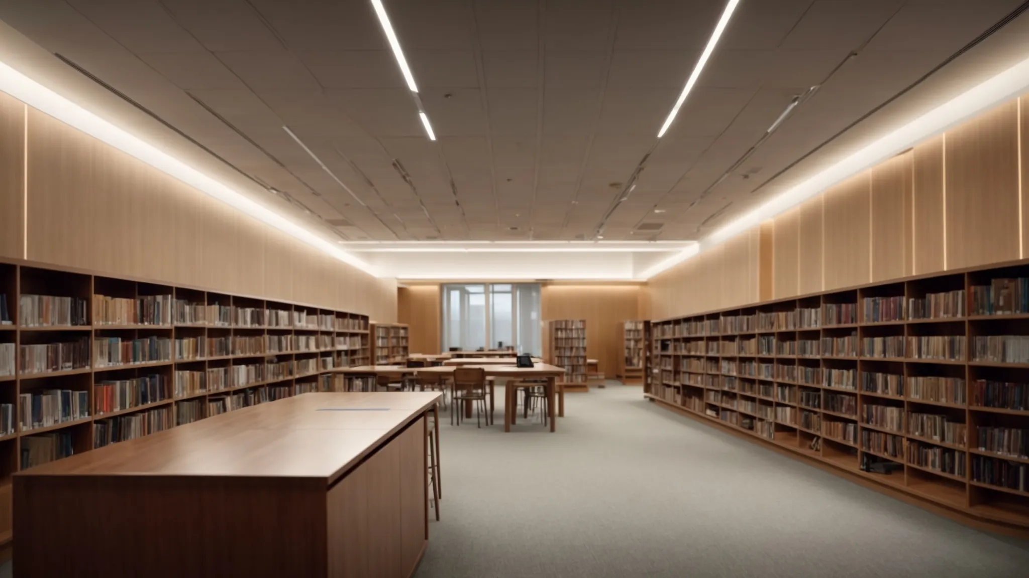 a wide shot of a serene library with individual study booths, reflecting a quiet atmosphere of deep focus and preparation.
