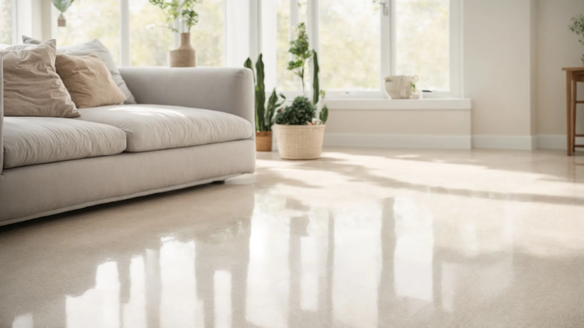 a sparkling clean floor under bright natural light, emphasizing the freshness and cleanliness of a home using purdy eco-friendly floor cleaners.