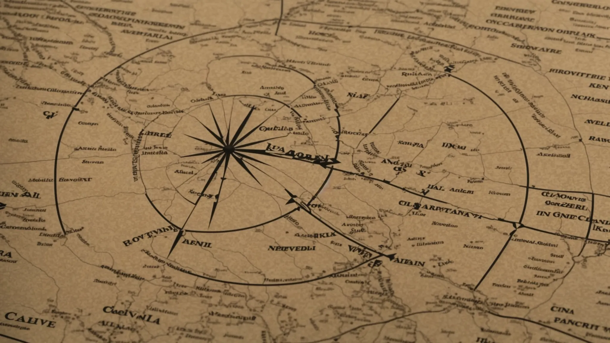 a compass laid on a map, symbolizing strategic navigation through the complex terrain of keyword research.