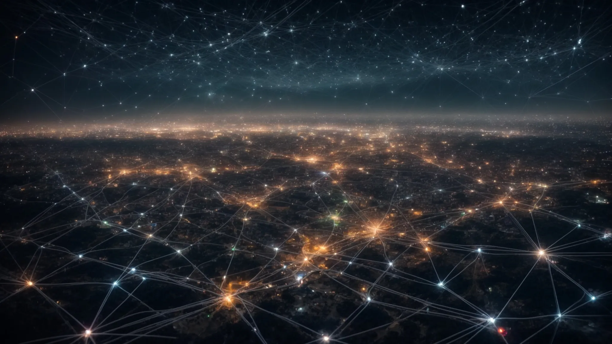 a vast network of interconnected nodes sprawling across a digital space, with some paths highlighted to indicate various algorithms being applied.