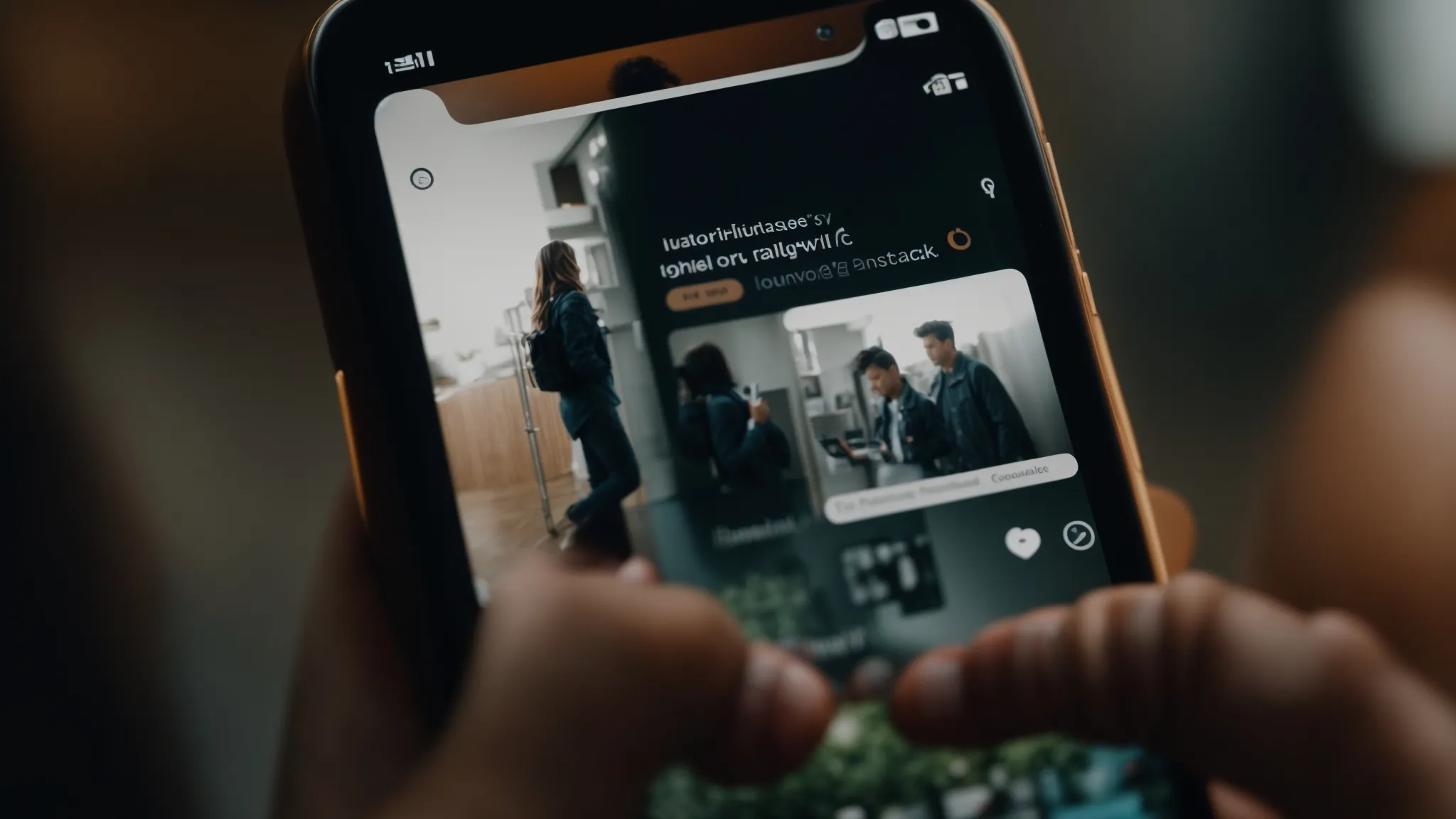 a person browsing through social media on a smartphone, visibly engaged with what they see on the screen.