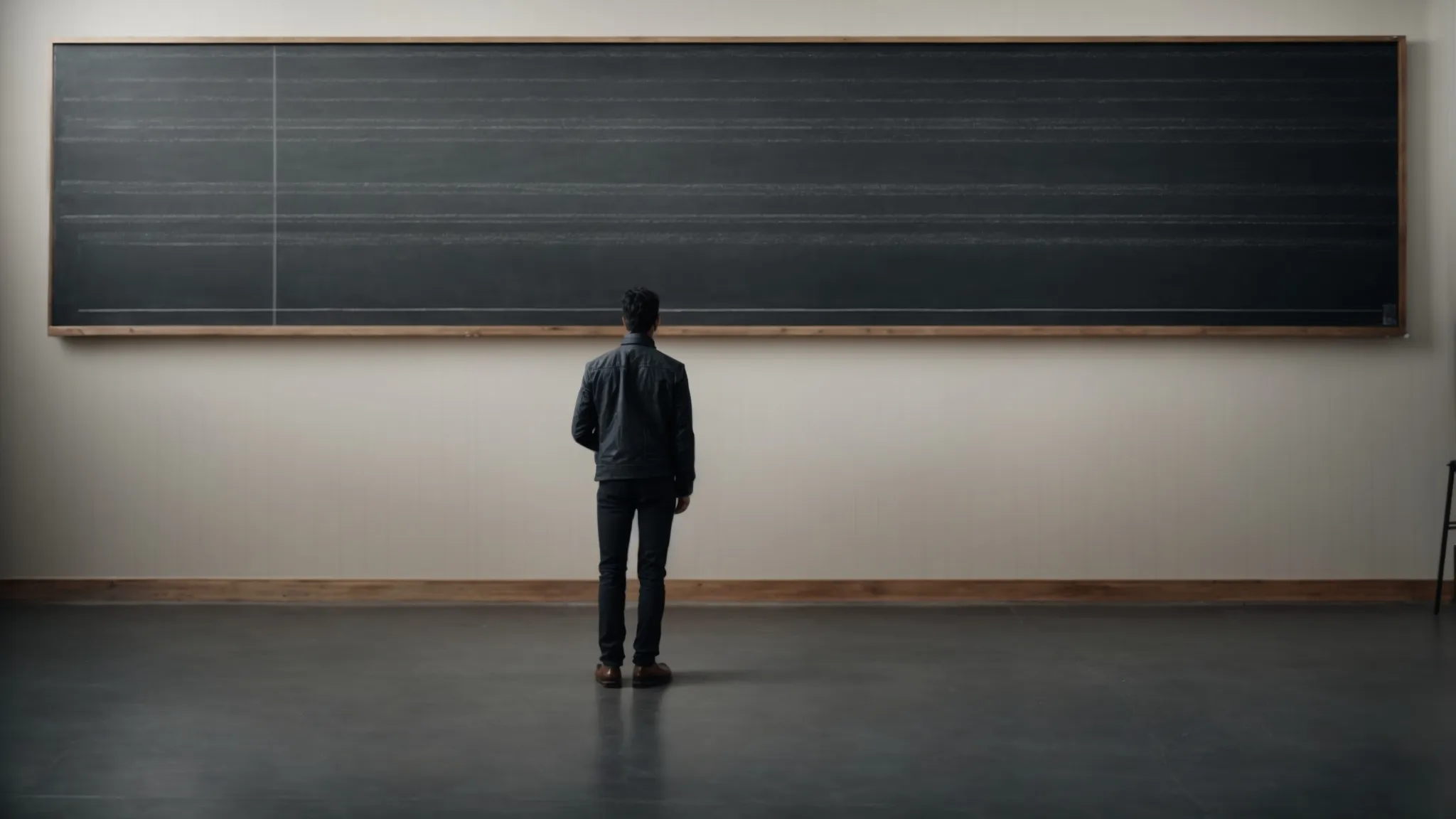 a person stands before a large blackboard, drawing a straight line and then manipulating it into different positions to showcase various linear transformations.