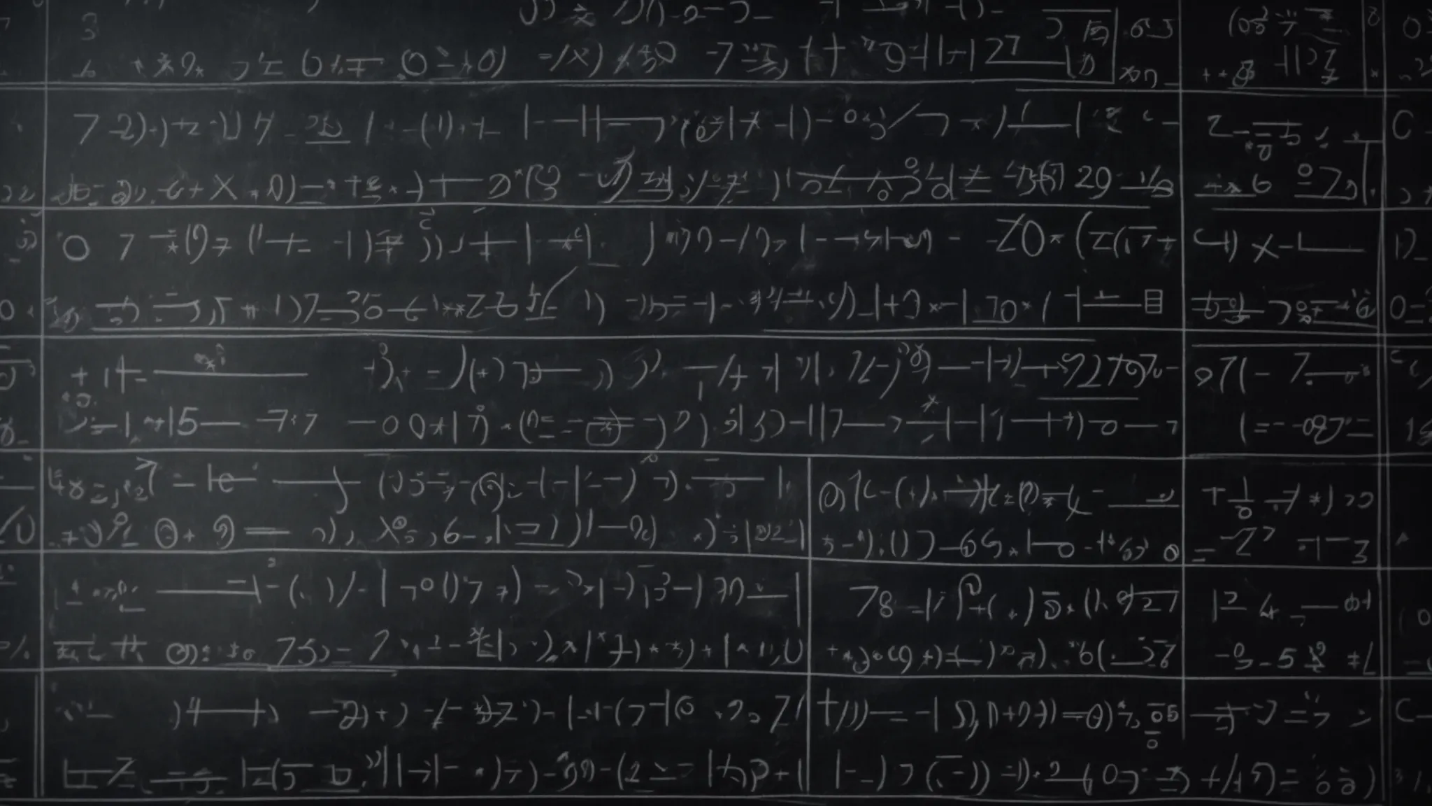 a chalkboard filled with algebraic equations highlighting different steps, without any specific focus on small details or textual elements.