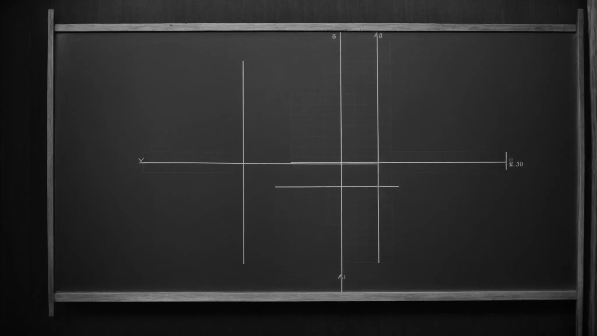 a crisp image of a chalkboard with a coordinate plane drawn on it, showing a straight line intersecting the x and y axes at distinct points.