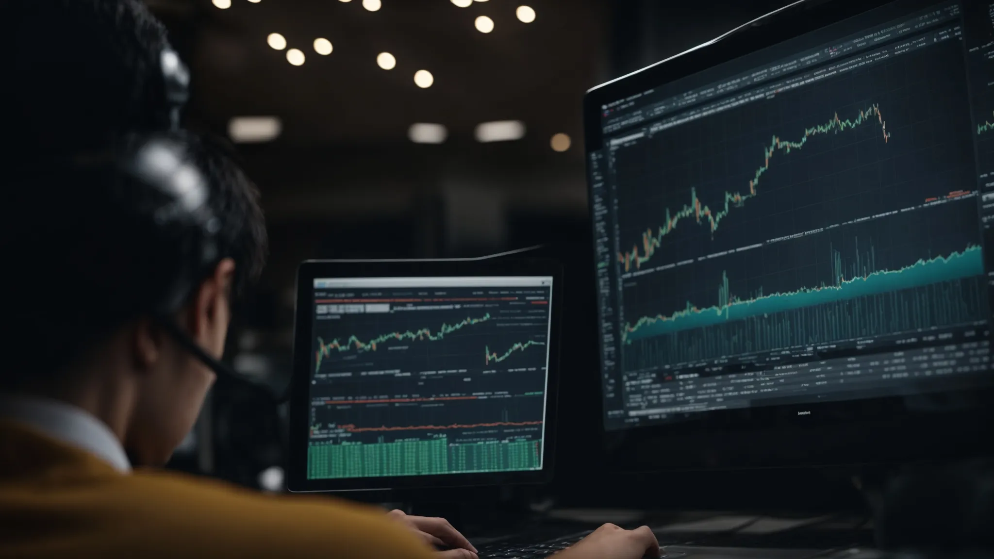 a close-up of someone analyzing financial charts on a computer screen, highlighting trends and forecasts.
