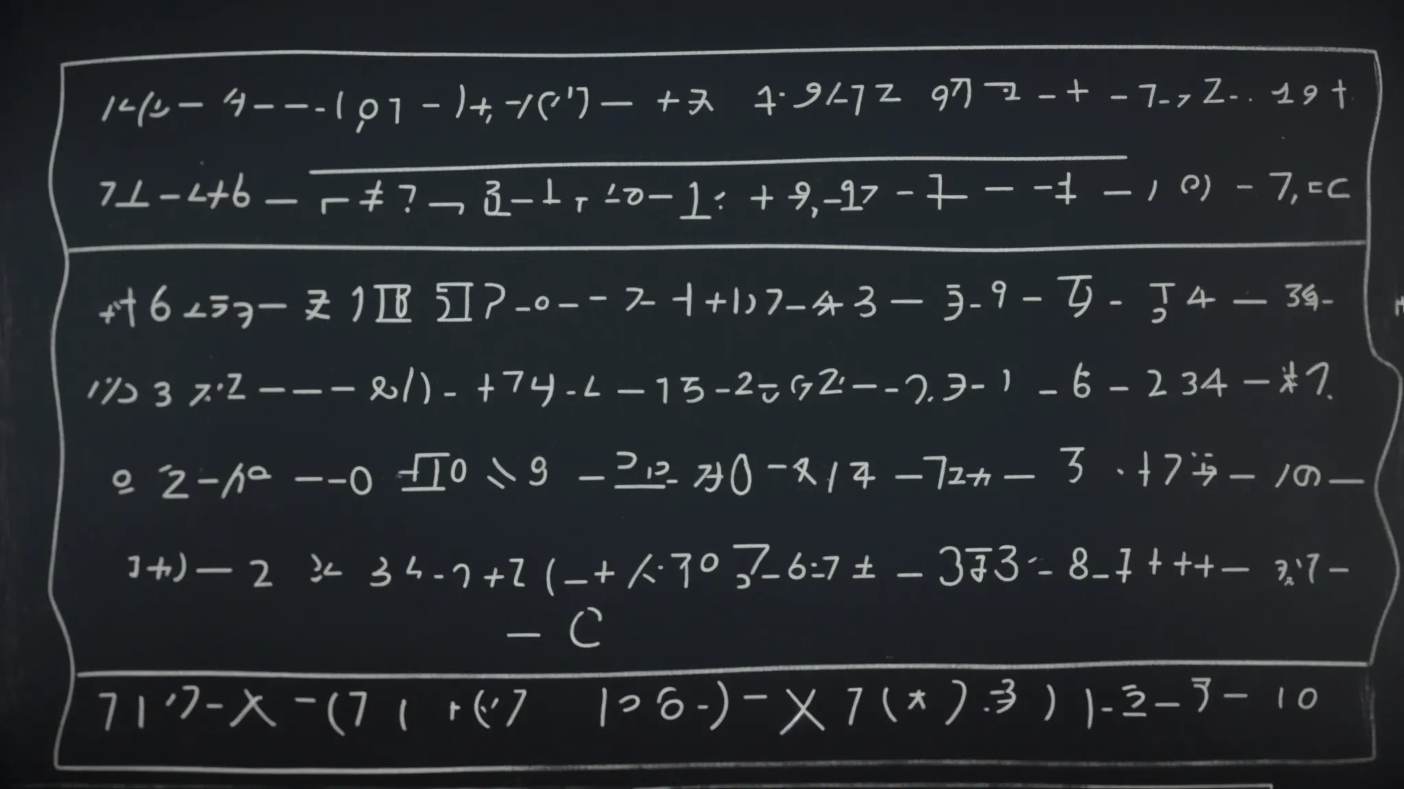 a chalkboard filled with basic algebraic equations, highlighting simple addition and subtraction steps.