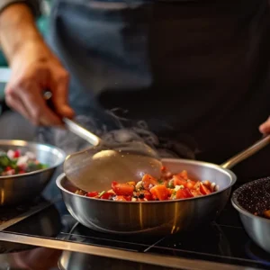 a person preparing different bowls of food for pets.