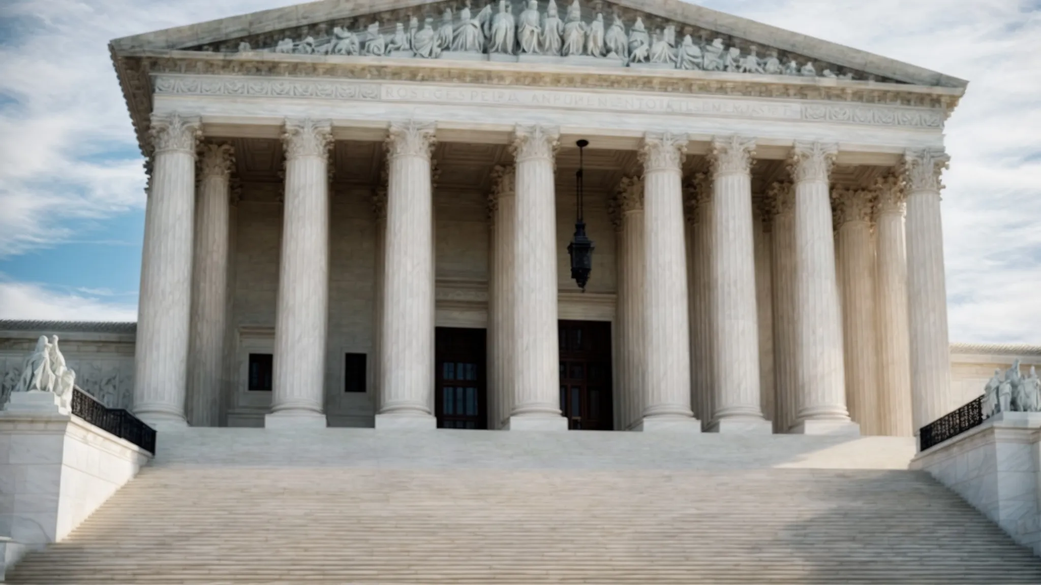 the majestic supreme court building under a clear blue sky, symbolizing authority and the weight of historic decisions.