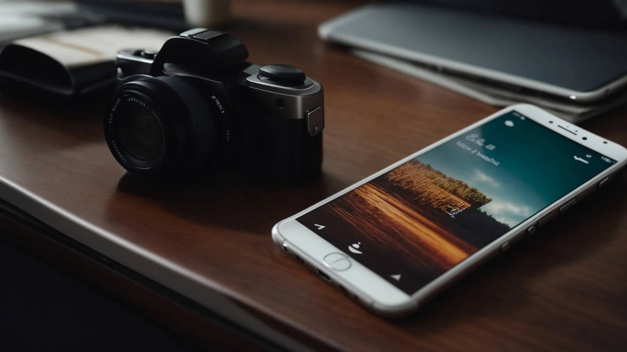 a smartphone displays a sleek website page while resting on a modern desk.