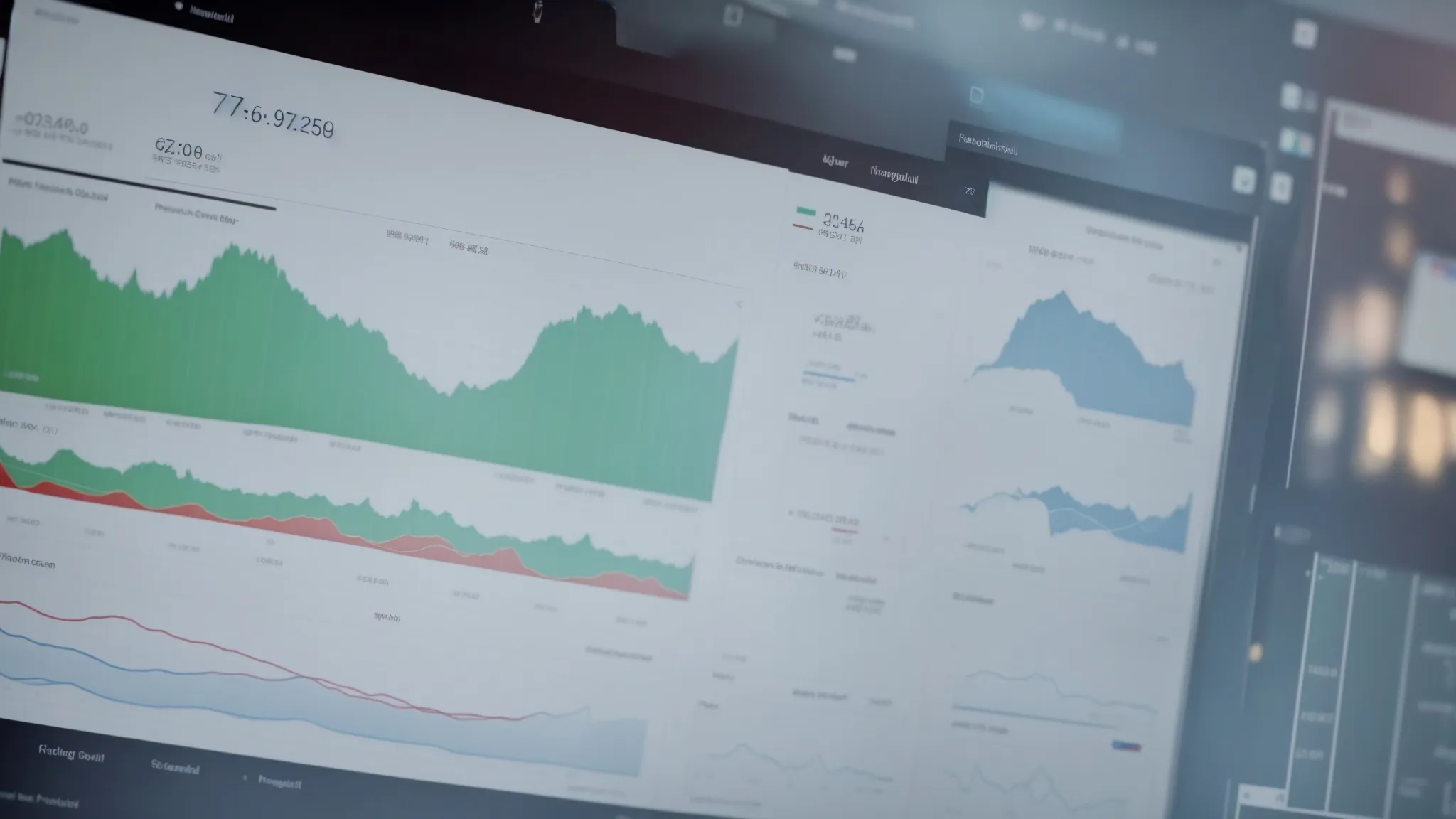 a screen displaying rising graphs and analytics charts, symbolizing growth in online visibility and traffic.