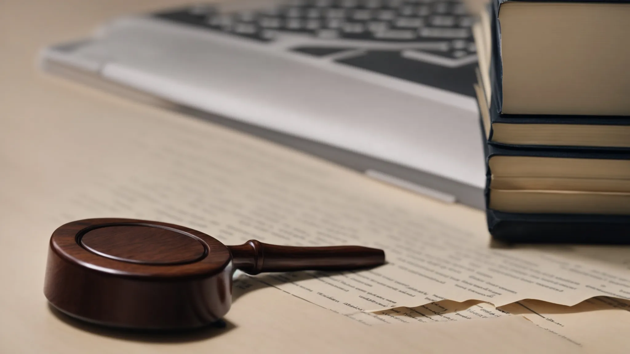 a gavel rests on a book aside a keyboard, symbolizing the intersection of law, technology, and free speech.