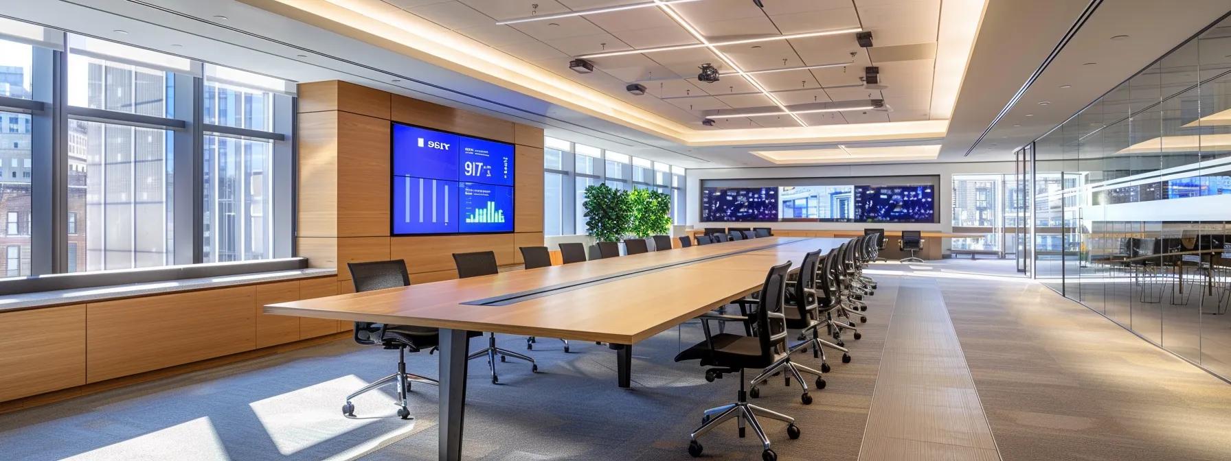 a sleek, modern office workspace showcases energy-efficient smart lighting and a digital screen displaying eco-friendly practices, emphasizing a harmonious blend of technology and sustainability in a professional setting. a sleek, modern office workspace showcases energy-efficient smart lighting and a digital screen displaying eco-friendly practices, emphasizing a harmonious blend of technology and sustainability in a professional setting.