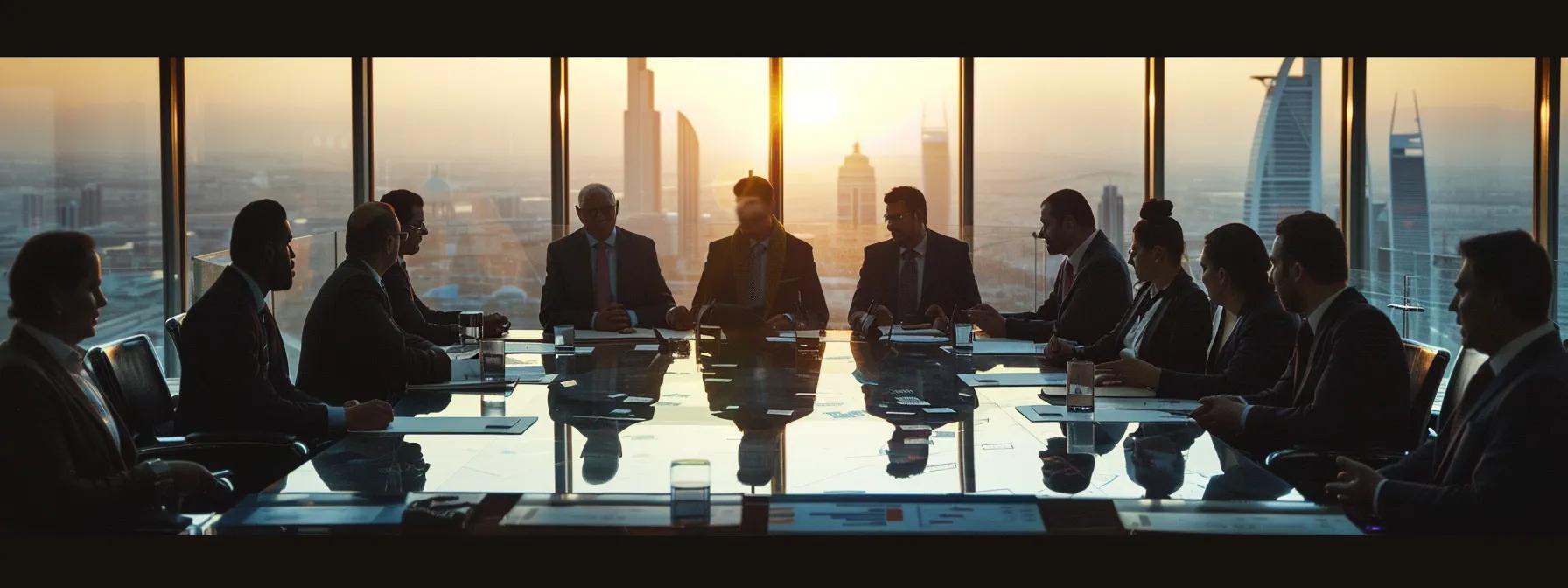 a dynamic urban office setting showcases a diverse group of influential figures in sharp suits engaged in a passionate discussion around a large table, with oil industry charts and maps spread out, symbolizing the pivotal impact of their contributions on middle east oil history. a dynamic urban office setting showcases a diverse group of influential figures in sharp suits engaged in a passionate discussion around a large table, with oil industry charts and maps spread out, symbolizing the pivotal impact of their contributions on middle east oil history.