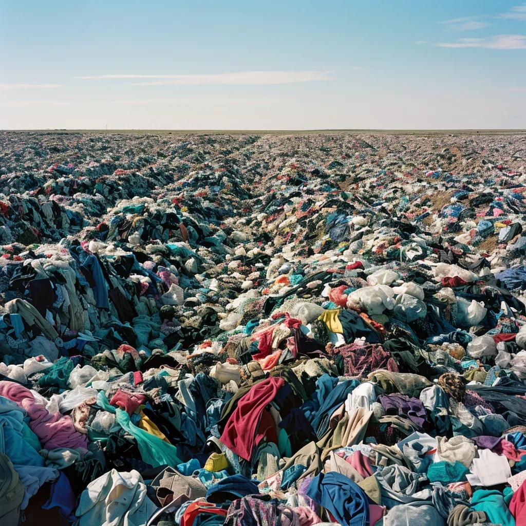 Landfill filled with discarded clothing highlighting the scale of textile waste from fast fashion